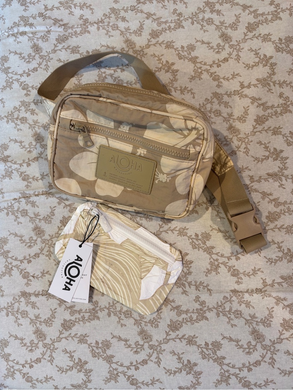 Aloha collection Floral Belt/crossbody Bag with Matching Pouch